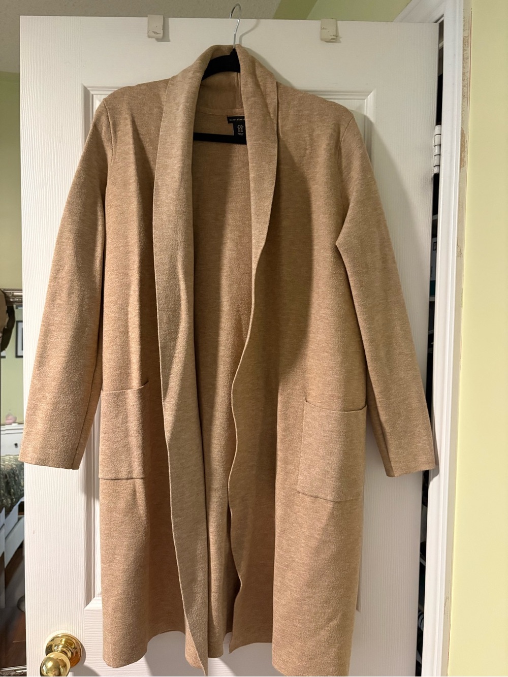 mercer & madison Long Open-Front Cardigan in Camel